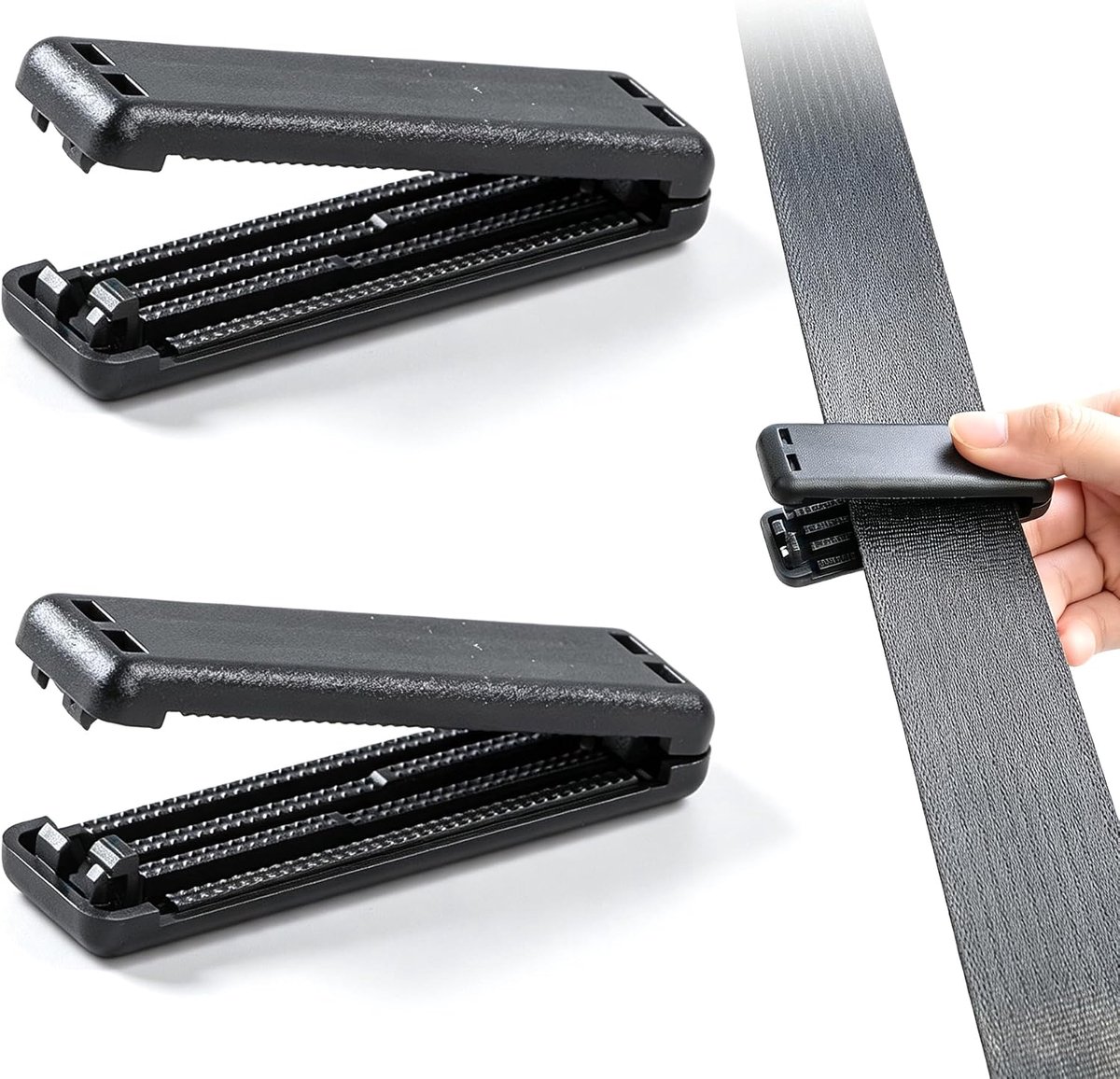4 stuks zwarte veiligheidsgordelclips, universele autogordelstopper en houder, verstelbare schouder- en nekdrukregelaar, compacte praktische auto-accessoire