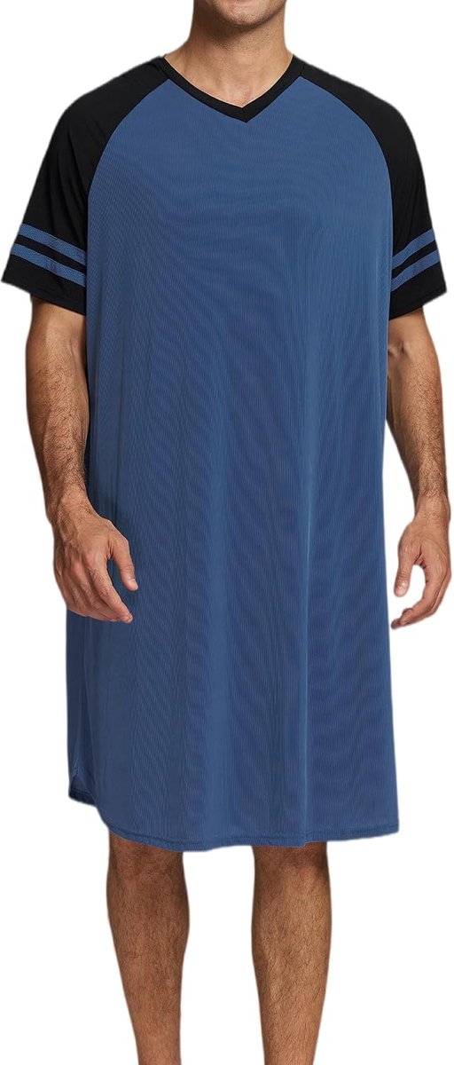 Nachthemd voor heren, zomerpyjama, lang nachthemd, korte mouwen, voor de zomer