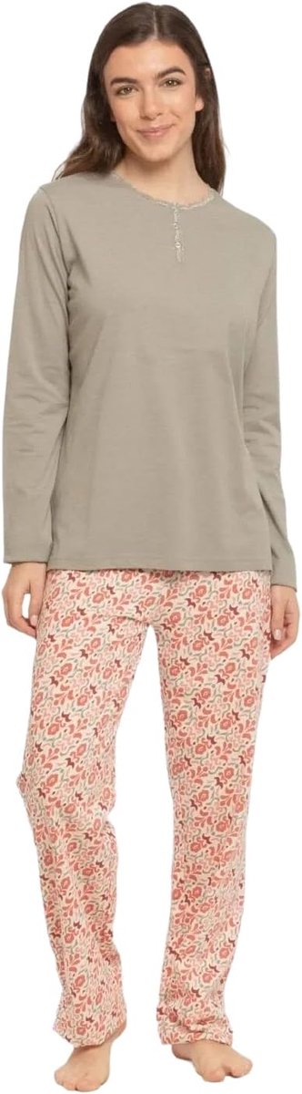 Damespyjama 100% Katoen met Lang Shirt en Lange Broek - Pyjama voor alle seizoenen - Lente en Zomer