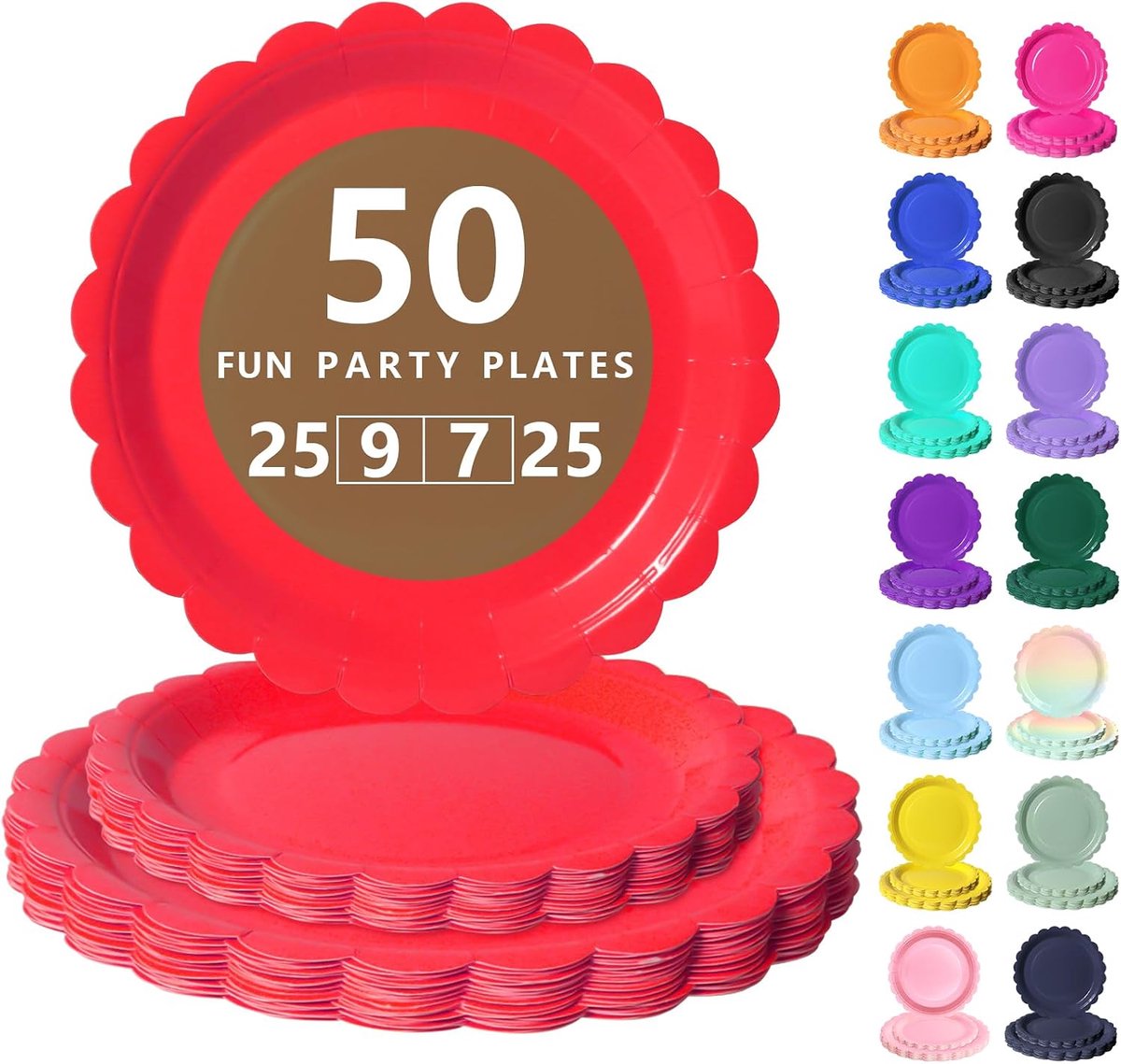 Rood Papieren Borden Set - 50 Delig Feestservies - 25 Dienborden 2.3cm + 25 Dessertborden 18cm - Voor Verjaardagen, Feesten & Gezelligheid