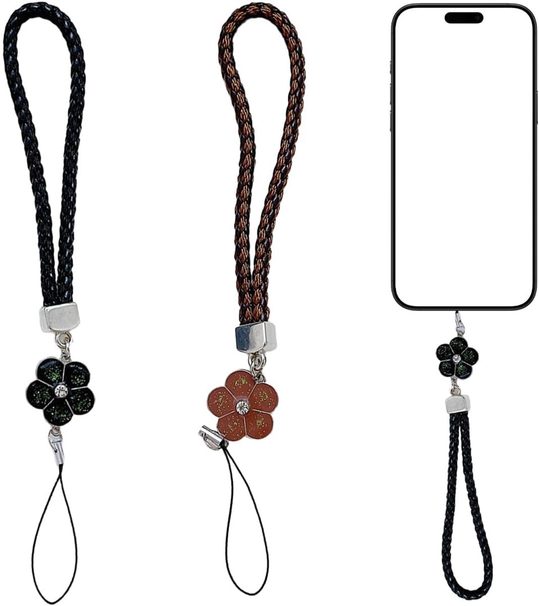 2 stuks polsriem voor mobiele telefoon, korte universele anti-verlies veiligheidsband voor smartphones voor de meeste smartphones, voor portemonnee, sleutelhanger (roze + paars)