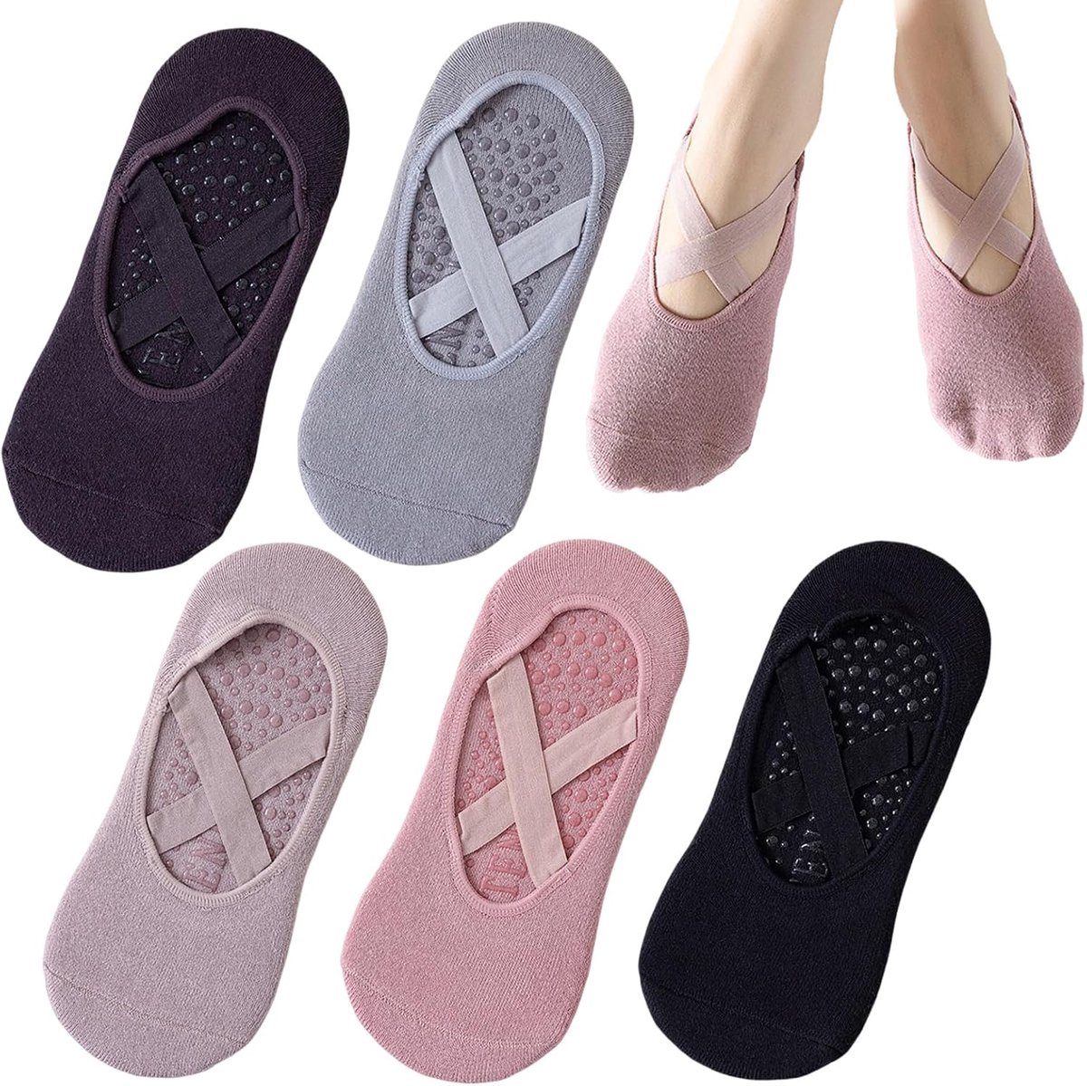 Sokken, gripvaste sokken voor dames, antislip handgrepen en bandjes, ideaal voor pilates, barre, blote voettraining, thuistraining