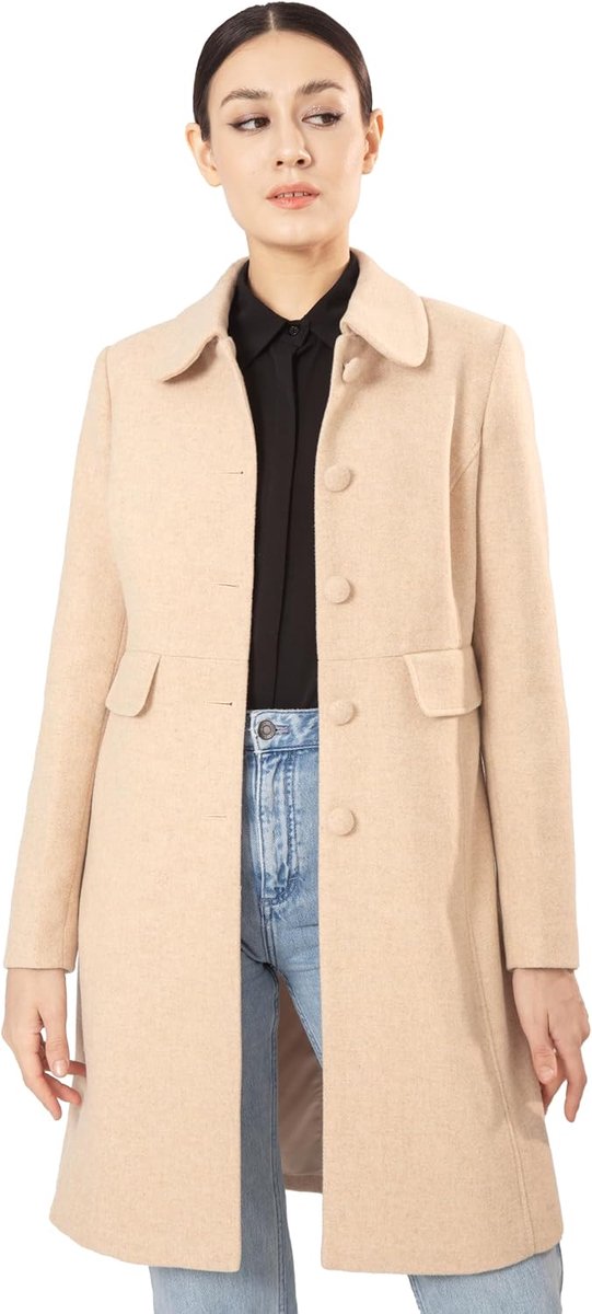 Wollen Jas – 50% Wol 50% Polyester – Elegante Halflange Winterjas met Knopen en Ronde Kraag – Warm en Stijlvol