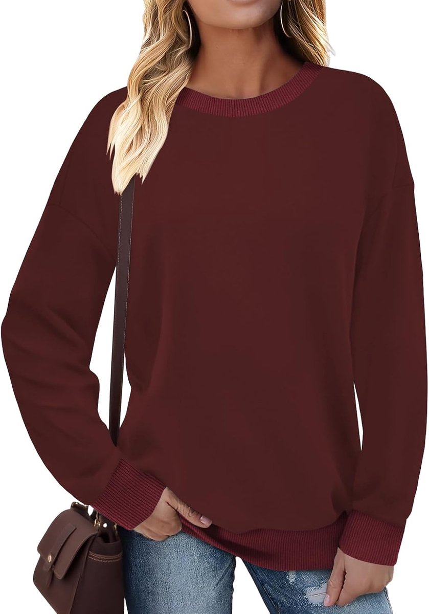 Trui dames sweatshirt lange mouwen ronde hals contrast lange mouwen