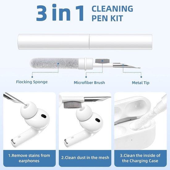 Compatibel met AirPods Pro 3 Case 2025 - Schokbestendige siliconen hoes voor Apple AirPods Pro 3e generatie bescherming met reinigingsset en karabijnhaak [zichtbare led], wit — afbeelding 4