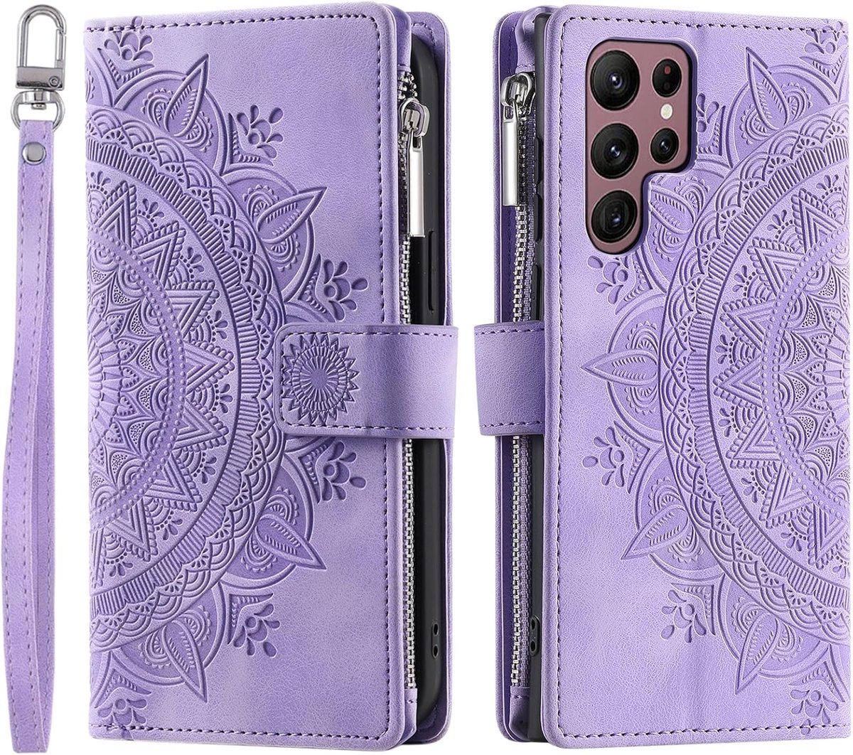 Hoes voor mobiele telefoon voor Samsung Galaxy S26 Ultra, klapbare bloemen, telefoonhoes, beschermhoes, klaphoes met kaartenvak, mobiele telefoon, tas, book cover, flip case, standaard, paars