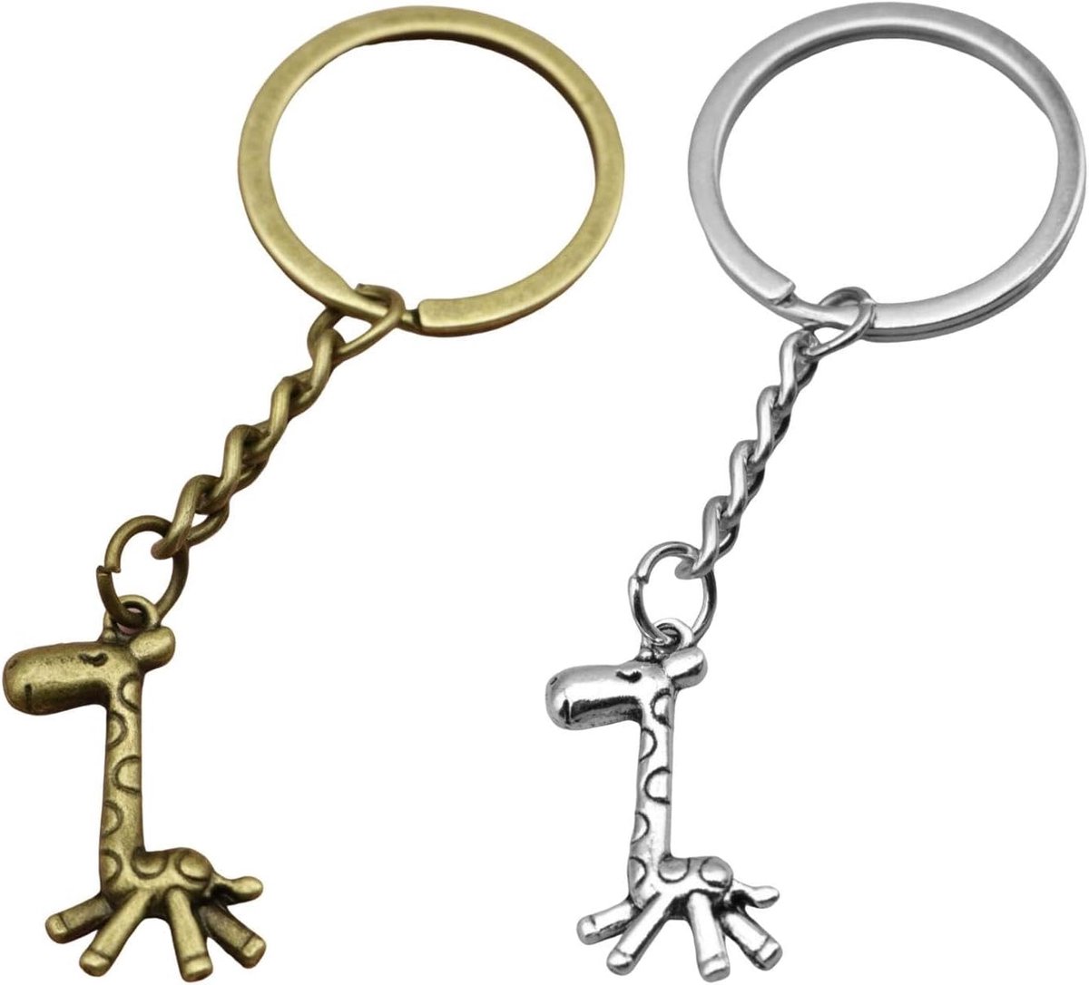 2 stuks schattige giraffe sleutelhangers, brons en zilver, één maat, modern, uniseks