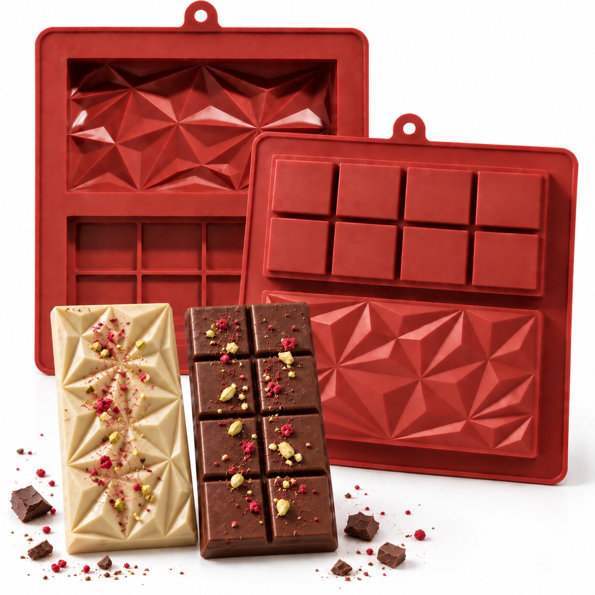 Bol.com Siliconen chocolade bakvorm - Diepe chocolade mal - 2 holtes - Gevulde chocoladerepen - Eiwitrepen - Dubai reep aanbieding