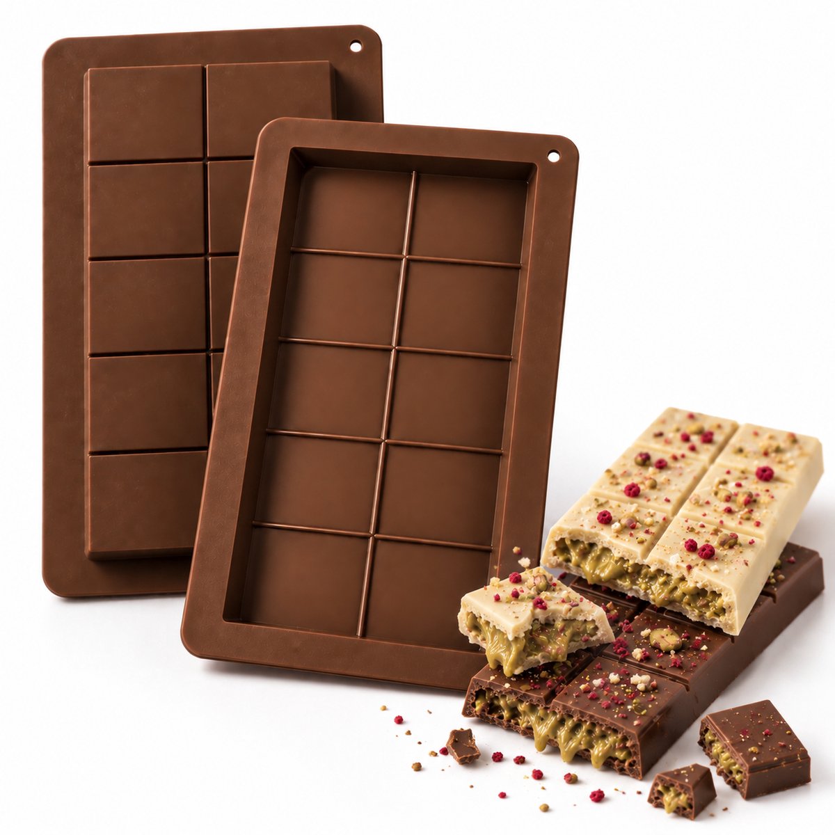 Bol.com Siliconen chocolade bakvorm - Diepe chocolade mal - 10 blokken - Gevulde chocoladerepen - Eiwitrepen - Dubai reep aanbieding