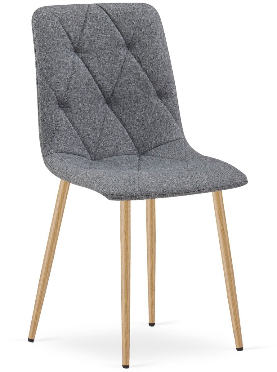 Eetkamerstoel LIBRA - Donkergrijs textiel - Houtlook metalen poten - Modern design