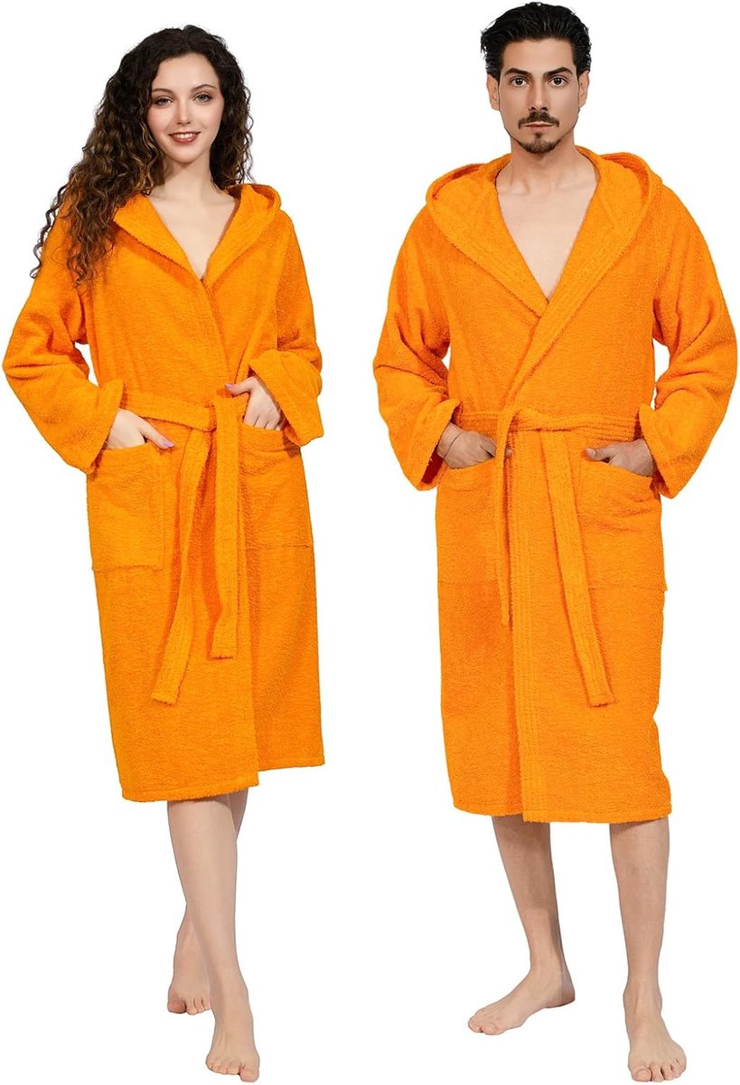 badjas voor dames en heren met capuchon, badstof van 100% katoen Oeko-Tex, zacht, absorberend, Italiaans design