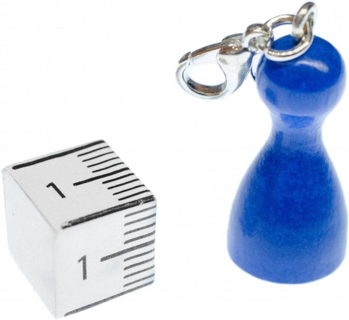 Speelfiguur charm speelkegel hout mannetje bordspel blauw - handgemaakt modesieraad I kettinghanger verzilverd - bedelhanger bedelarmband - hanger voor armband, 24mm, Metaal Hout