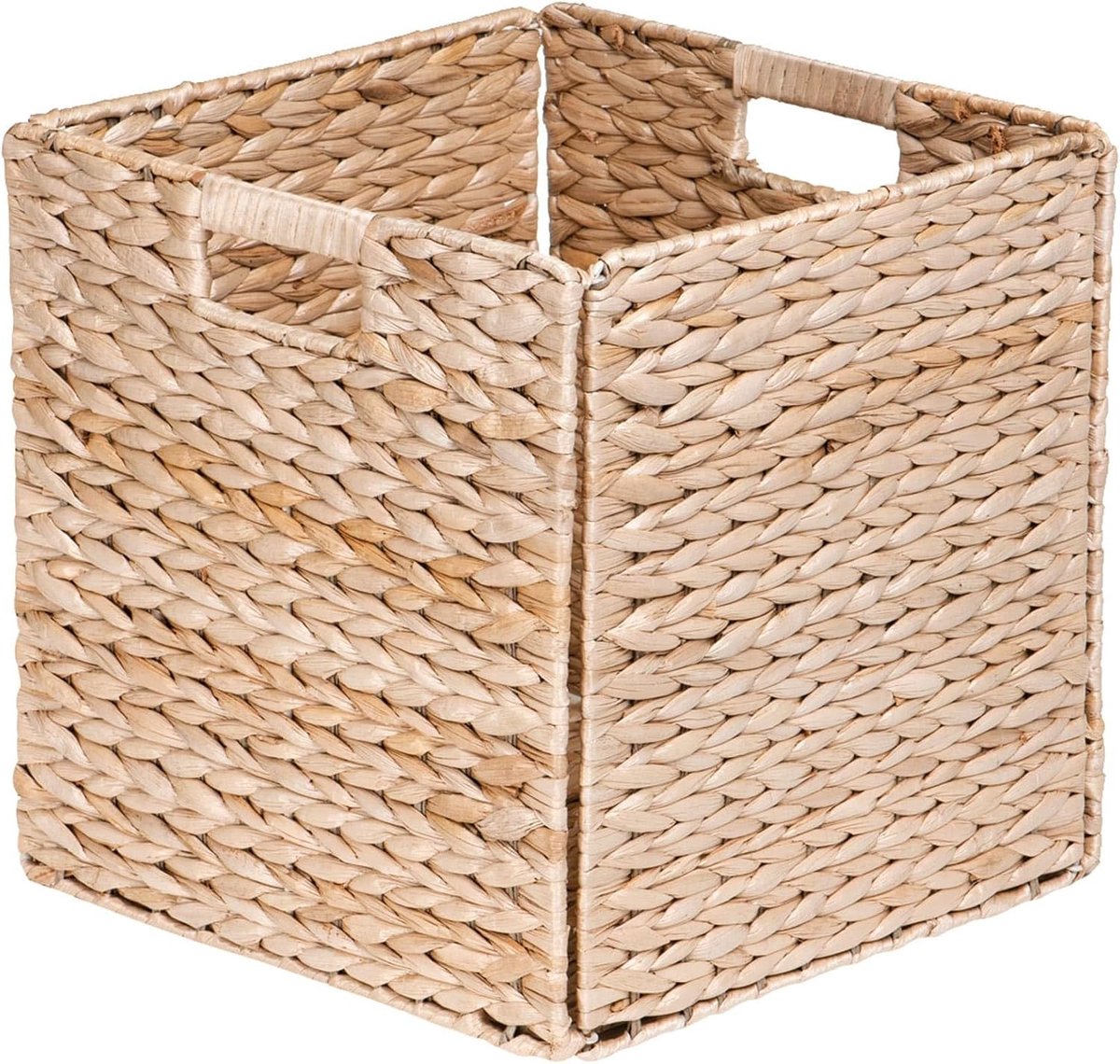 and beyond - Opbergmand – 31 x 31 x 31 cm – natuurlijke waterhyacint – opvouwbaar – met handgrepen – opslag, decoratie – slaapkamer, woonkamer, kantoor – Boheemse en chique stijl