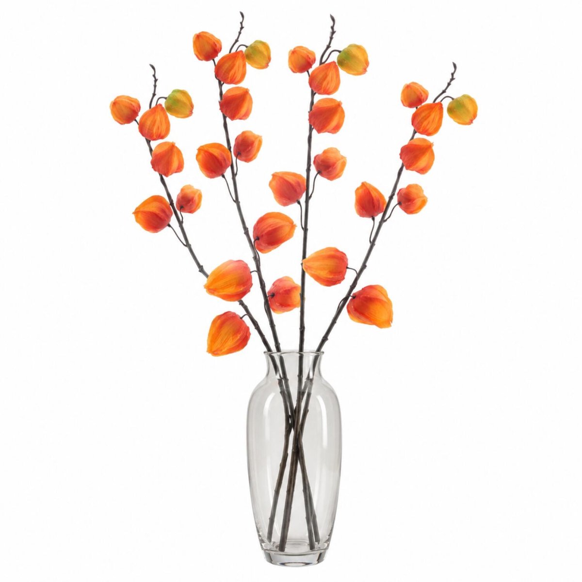 Bellatio Design Kunstbloem Lampionplant/physalis tak - 4x - 73 cm - oranje - zijde bloemen - Kunst herfst takken