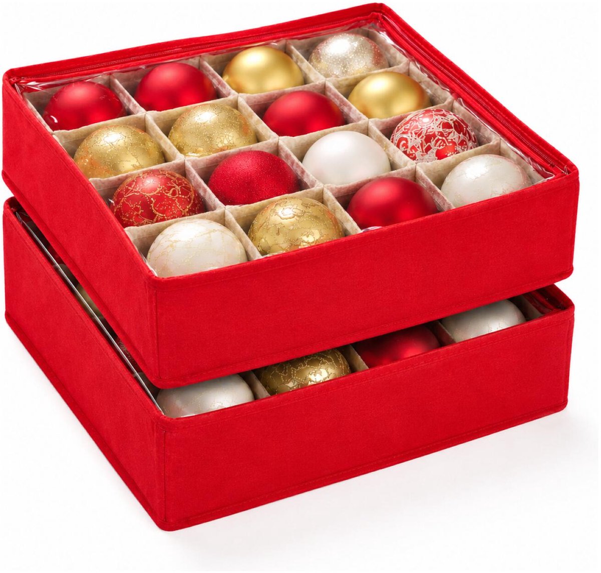Feeric Christmas Kerst opbergbox - 2x - voor 16 kerstballen van 10 cm - 40 x 40 x 10 cm