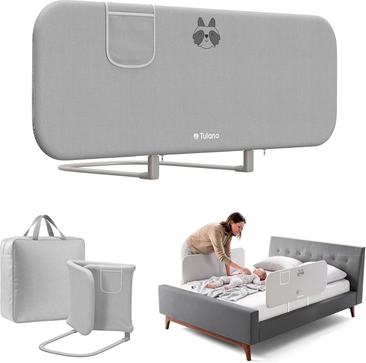 Tulano Cover 50 Bedhekje 120 cm - Uitvalbeveiliging voor Kinderbed - Inklapbaar - Grijs