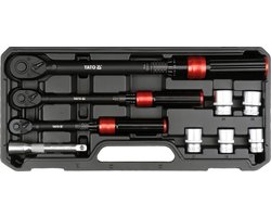 YATO Momentsleutelset - 3-Delig - 2-220 Nm - 1/4", 3/8" & 1/2" - Met 5 Doppen & Verlengstuk (YT-07716)