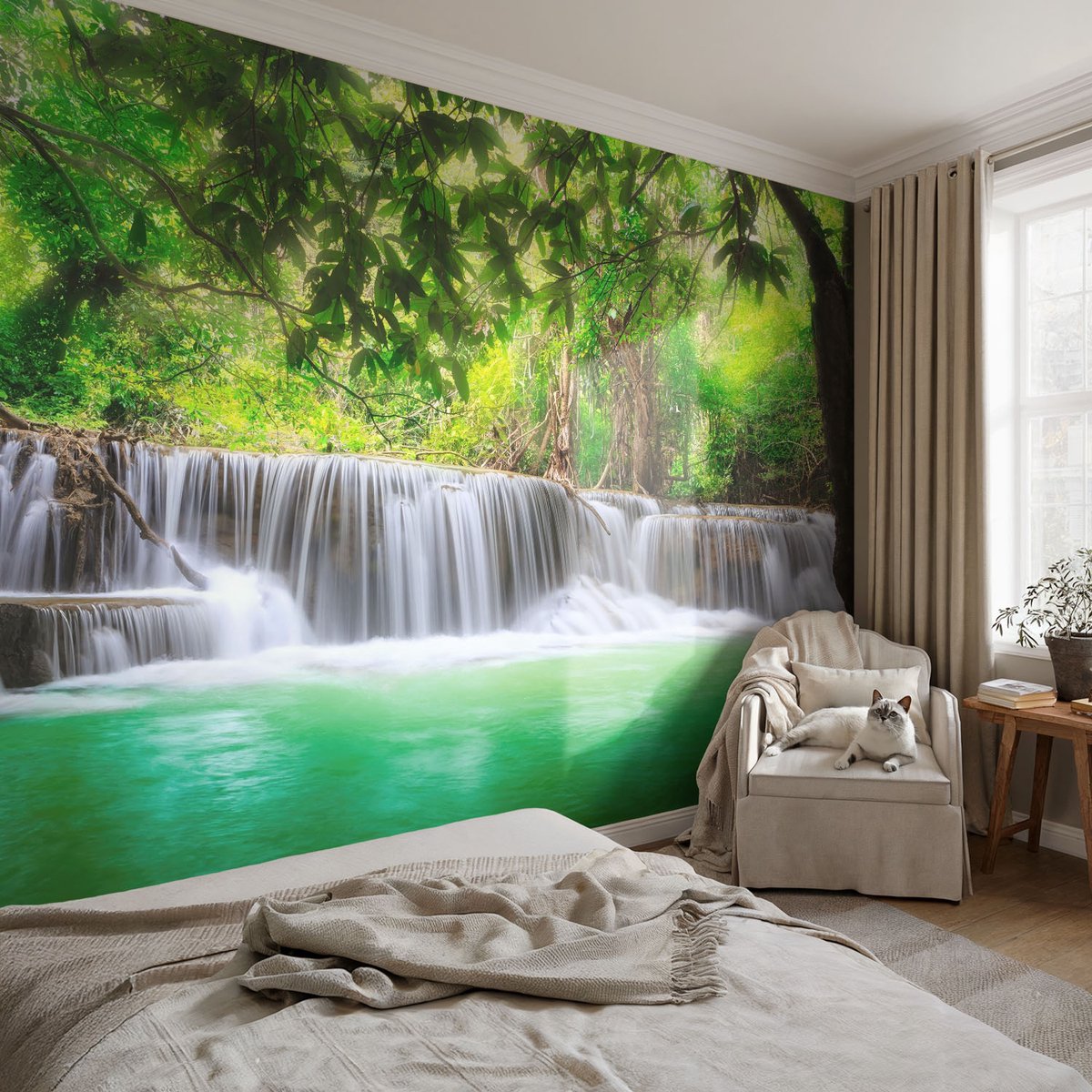 Coloray Vliesbehang - Groente Snellijm Behang - 104x70 cm - Boswaterval Muurschildering - Slaapkamer behang Landschappen - Fotobehang Vlies - Gang behang