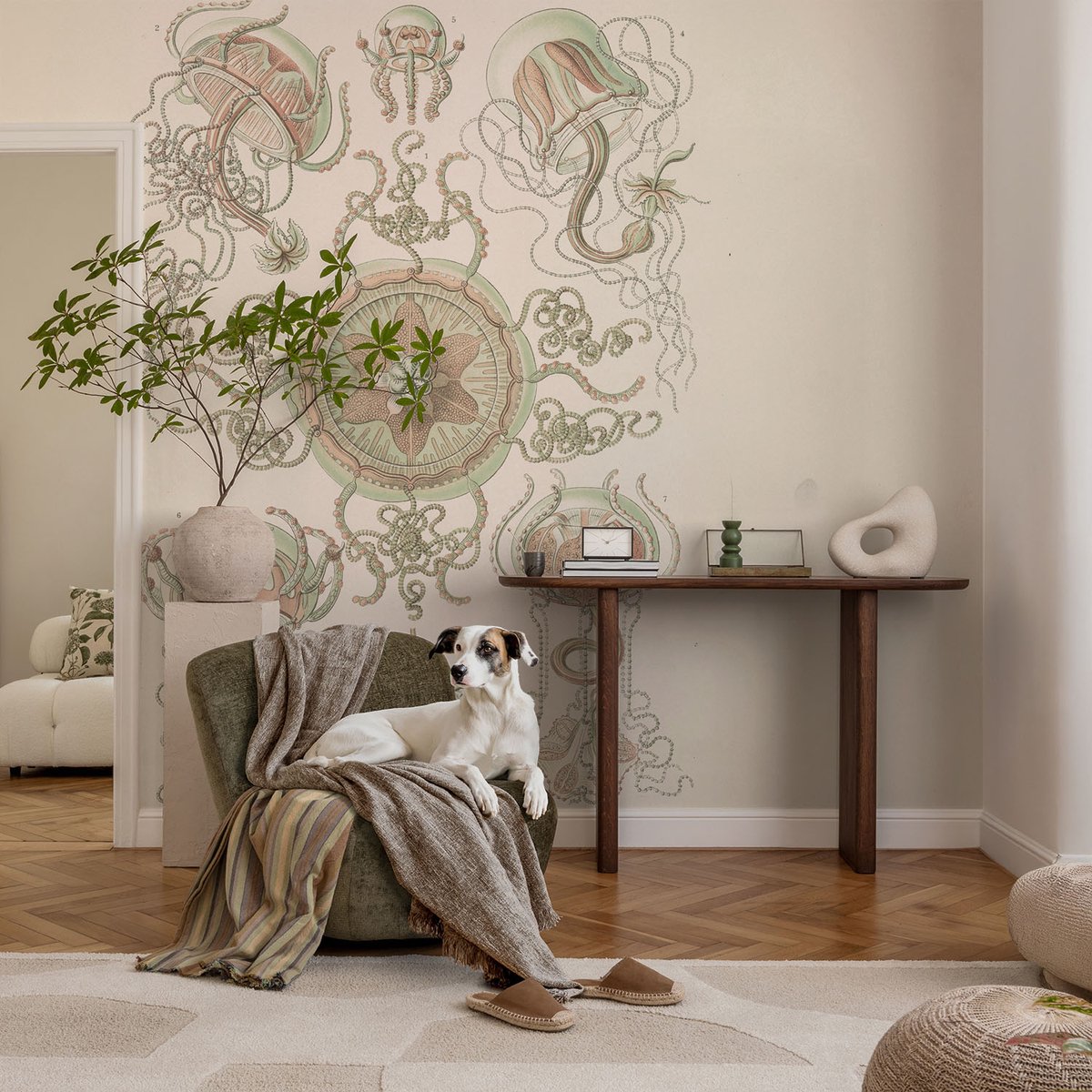 Coloray Vliesbehang - Beige Snellijm Behang - 104x70 cm - Onderwaterwereld Muurschildering - Gang behang Deel - Fotobehang Vlies - Slaapkamer behang