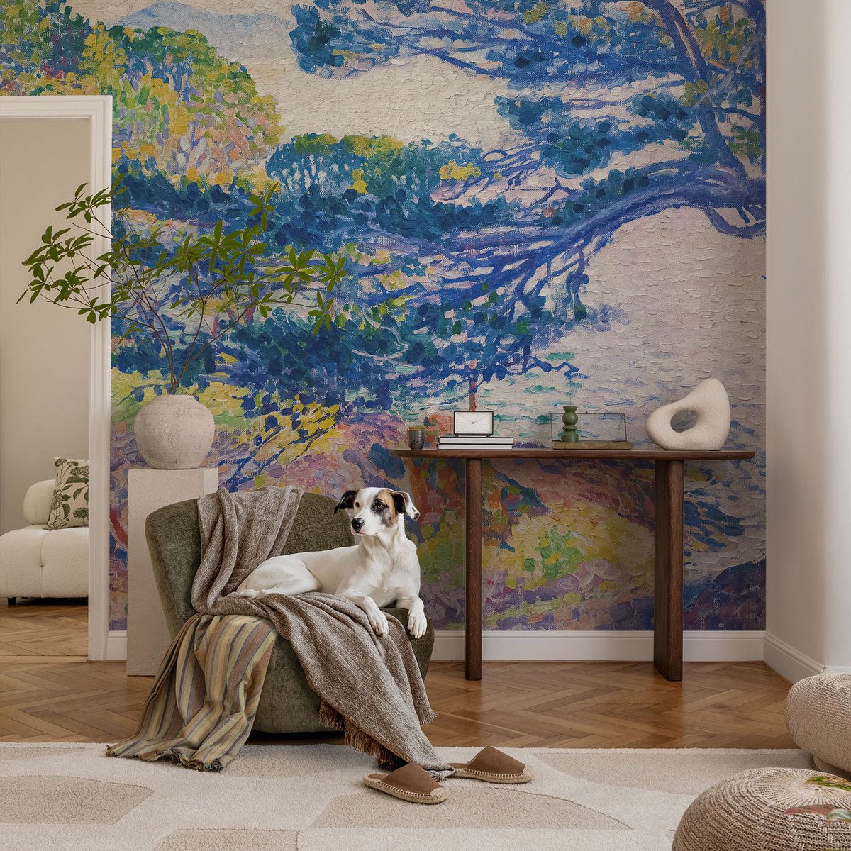 Coloray Vliesbehang - Blauw Snellijm Behang - 104x70 cm - Impressionistisch Landschap Fotobehang Vlies - Hal behang Landschappen - Muurschildering - Woonkamer behang