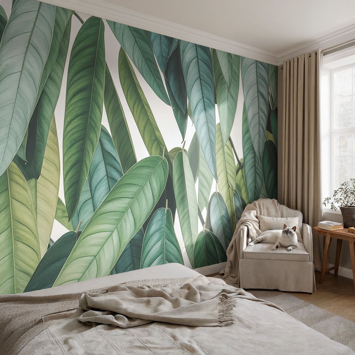 Coloray Vliesbehang - Groente Snellijm Behang - 104x70 cm - Natuurlijke Bladeren Muurschildering - Gang behang Bloemen En Planten - Fotobehang Vlies - Slaapkamer behang