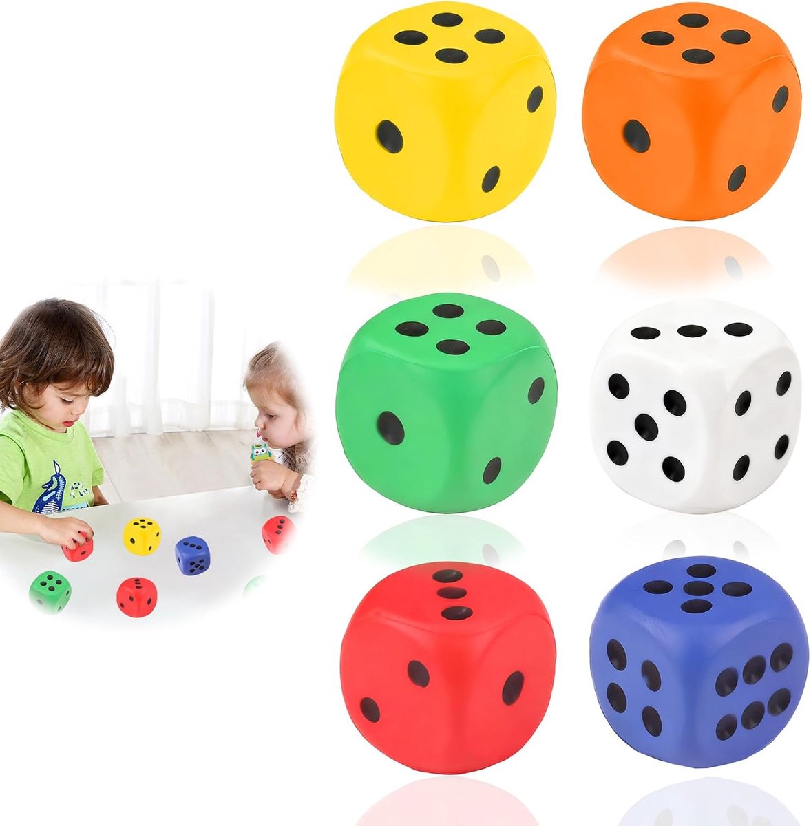 3 stuks zachte schuimkubussen van 4 cm voor kinderen, kleurrijke PU-schuimdobbelstenen, stille en lichte dobbelstenen met afgeronde hoeken, voor school, kleuterschool en mat spelen