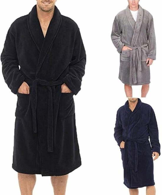 Gewaad heren Winter Warme Gewaden Dikke Verlengde Pluche Sjaal Badjas Kimono Thuis Kleding Lange Mouwen Gewaad Jas good — afbeelding 5