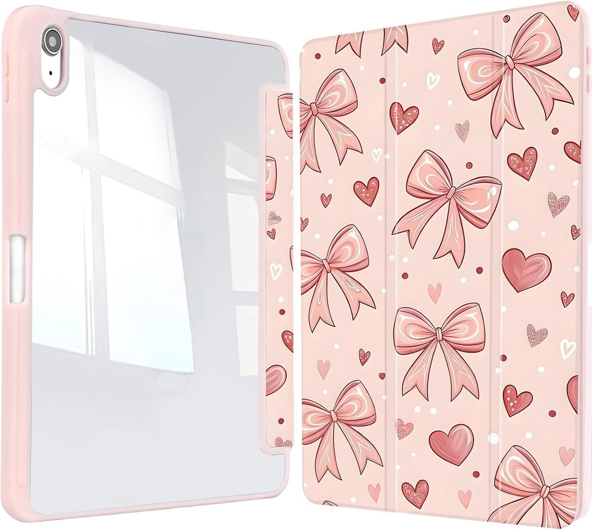 11/10.9 inch Leuke Boog Case voor iPad 11/10e Generatie met Clear Back Shell w/Potlood Houder, Tri-fold Stand Beschermhoes w/Auto Sleep Wake voor iPad 11/10.9 inch 2025/2022
