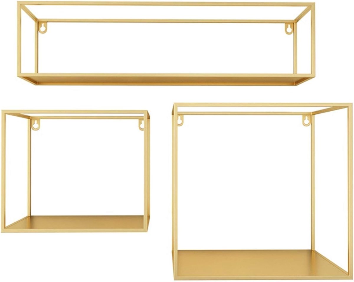 Rekken Set 3 Lagen Van Muur Frame, Vierkante Drijvende Doos, Moderne Goud Metalen Plank, Slaapkamer Woonkamer Badkamer Decoratief Frame