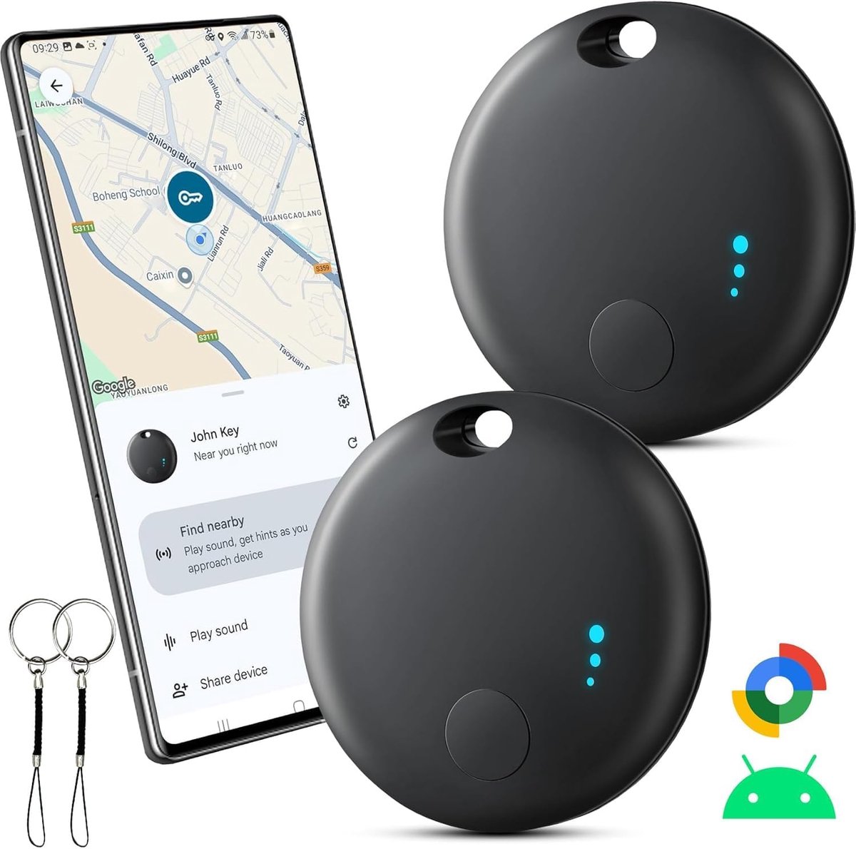 Air Tracker, Bluetooth-objectlokaliser, werkt met de Google Localizer-app, lange batterijduur, Android Air Tracker voor sleutels, portefeuilles, koffers