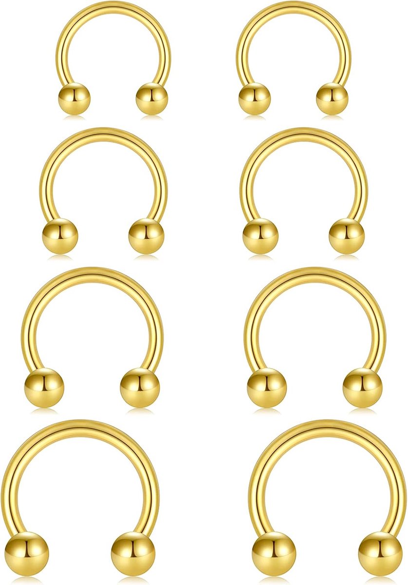 Vcmart Septum Lip Piercing Hoefijzer neus septum lip helix ringen 16G 6/8/10/12mm roestvrij staal gouden neusring,
