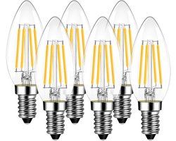 Set van 6 led-lampen voor kroonluchters, E14 gloeidraad, Retrofit Classic, 4 W, 470 lumen, vervangt 40 watt, 2700 K warmwit, gloeidraad, glas, niet dimbaar, 3 jaar garantie LVWIT