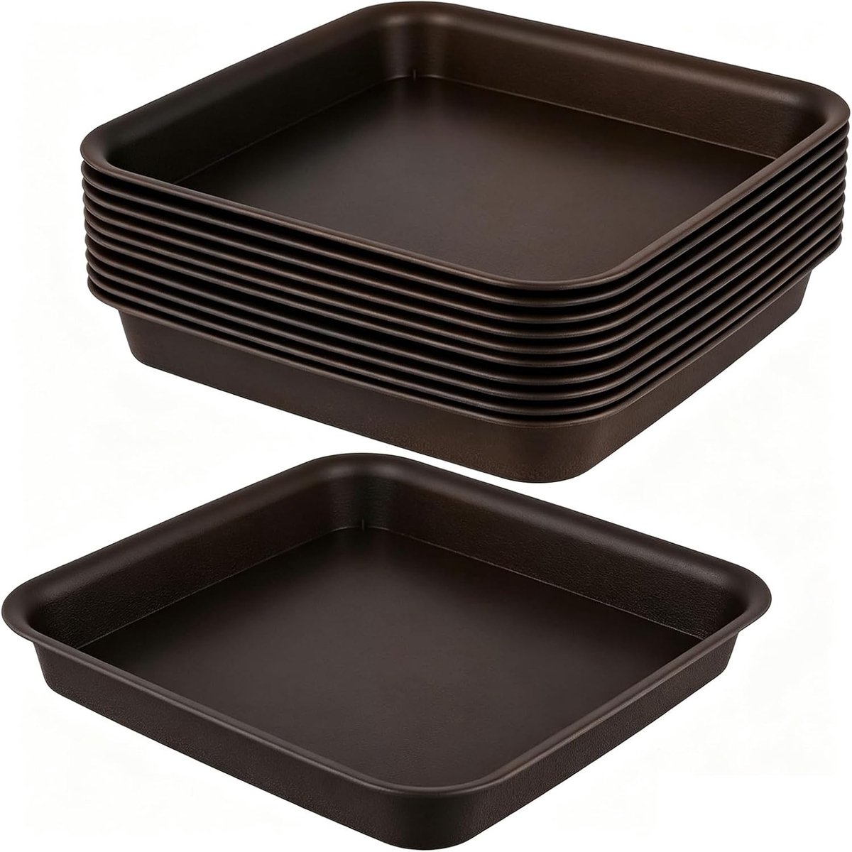 10 stuks plantenonderzetters, vierkant, kunststof, 26 x 26 cm, vierkante onderzetters, bloempot, donkerbruin, plantenpot, schotel, vierkante onderzetters voor binnen en buiten