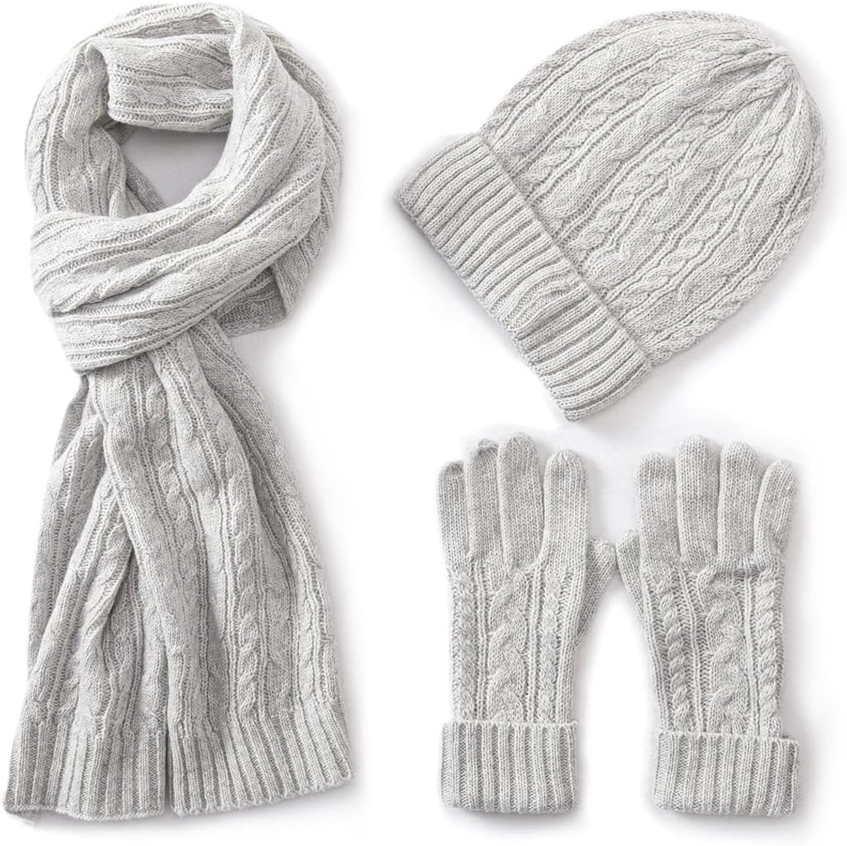 3-in-1 wollen muts voor dames, sjaal en handschoenen, wintersets, 3-delige gebreide muts voor dames, met geschenkdoos