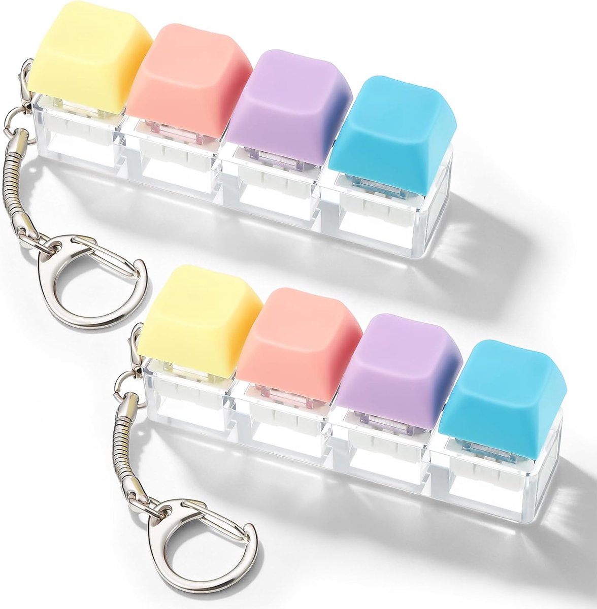 2 stuks Toetsenbord Fidget Sleutelhangers, Fidget Toetsenbord Clicker Speelgoed Decompressie Sensorische Sleutelhangers Stress Relief Sleutelhanger Accessoires Keycap Knop Gemakkelijk mee te