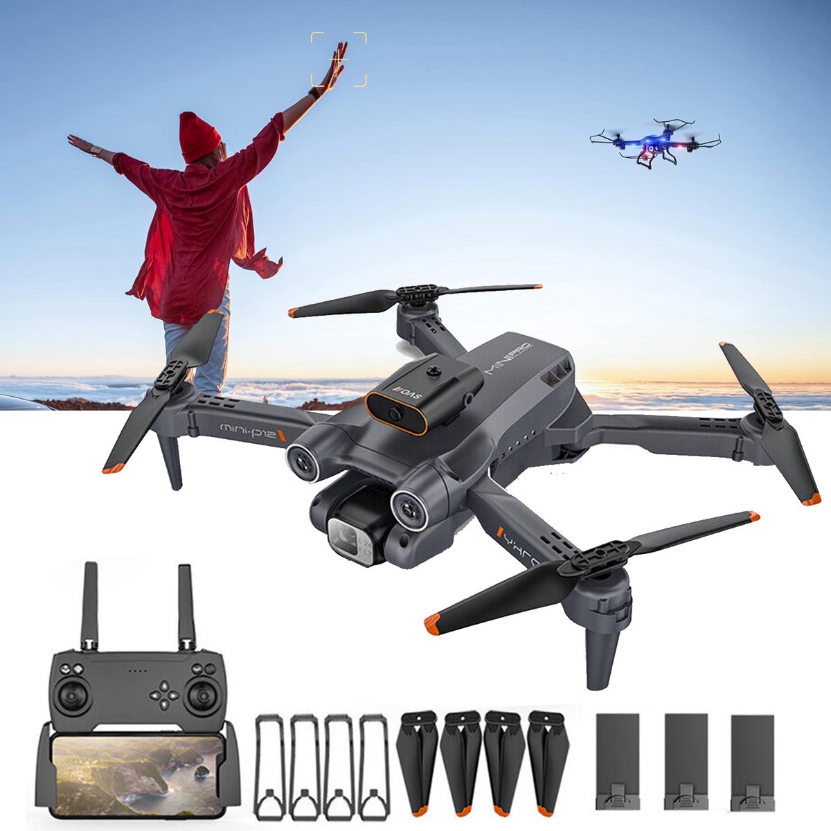 Drone Met 720p-Camera - Opvouwbare Minidrones Voor Kinderen En Volwassenen - RC Quadcopter - Hoofdloze Modus 3D-Flips