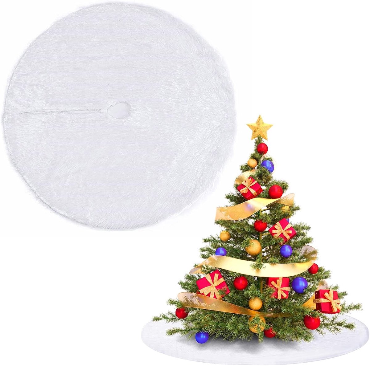 wit, rond kerstboomtapijt, 78 cm, kerstboomrok, kerstboomafdekking, pluche onderlegger, rok om de kerstboom te bedekken, decoratie