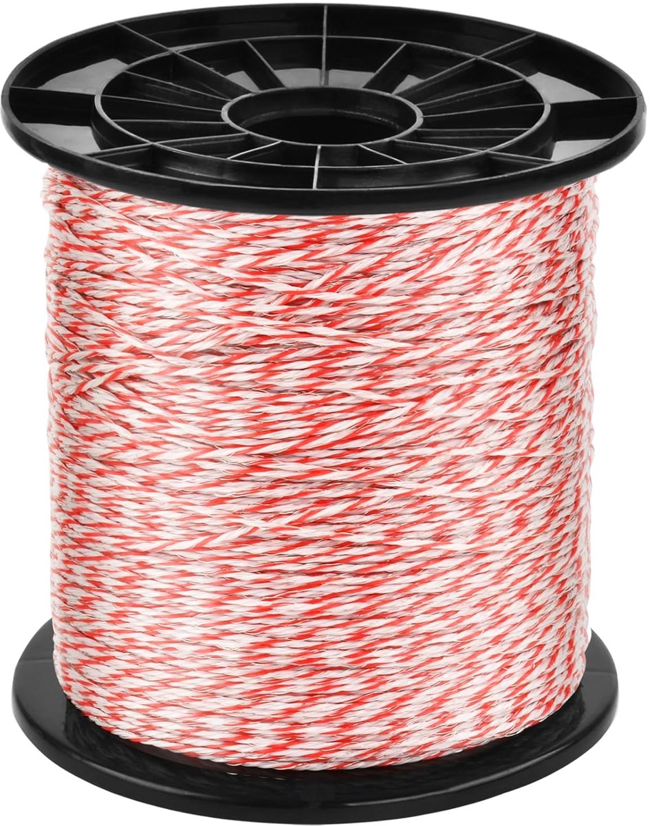 1000 m Elektrische omheining, draadomheining, roestvrij staal, runderhek, leidkabel voor hek, accessoires voor elektrische hek, rood + wit, 1000 m