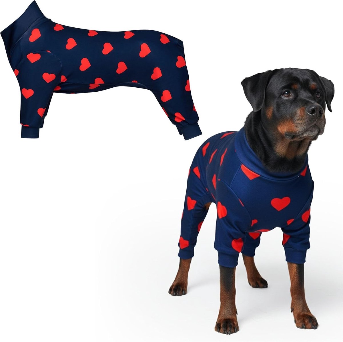 Paws Hondenpyjama, herstelpak voor mannen, onesie, ultrazacht en 4-weg stretch, voor kleine, middelgrote en grote rassen - harten - 4XL