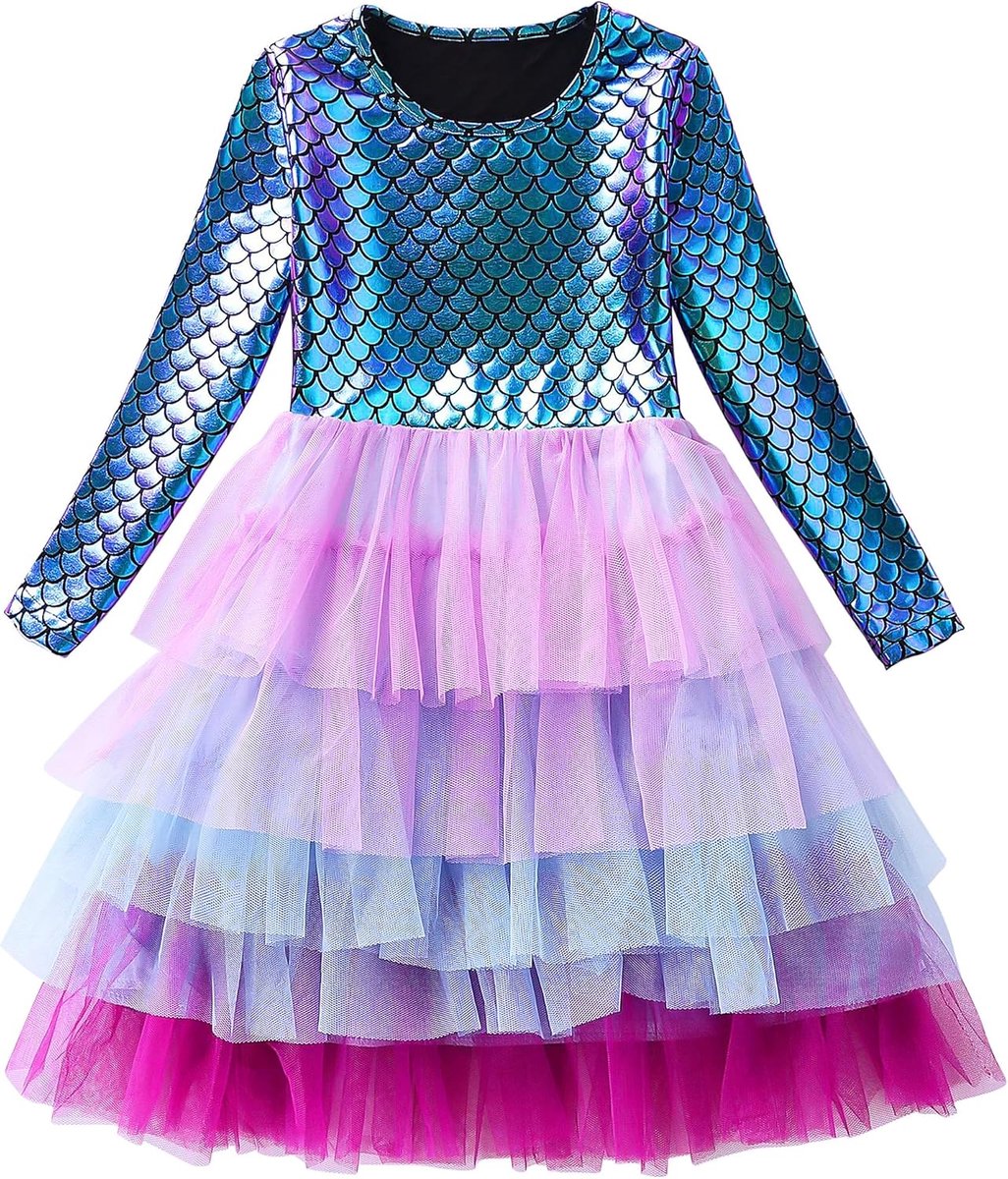 jurken voor meisjes kinderen mousseline zeemeermin kinderjurken prinsessen kostuum glitter tule rok mouwloos/lange mouw tule jurk lente zomer herfst bruiloft feest meisjes jurk, 3-8 jaar