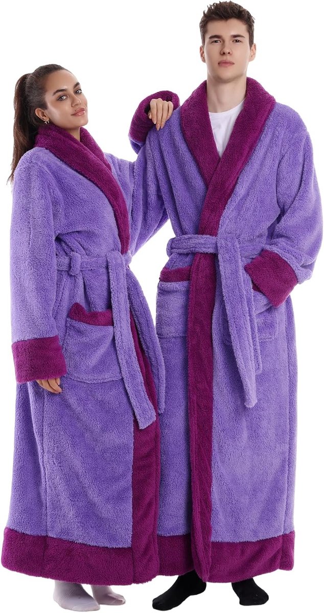Badjassen Mannen en vrouwen Universeel Zacht flanel materiaal Extra grote zak ontwerp Een maat Als cadeau voor een vriendin Moeder Vriend (Purple)