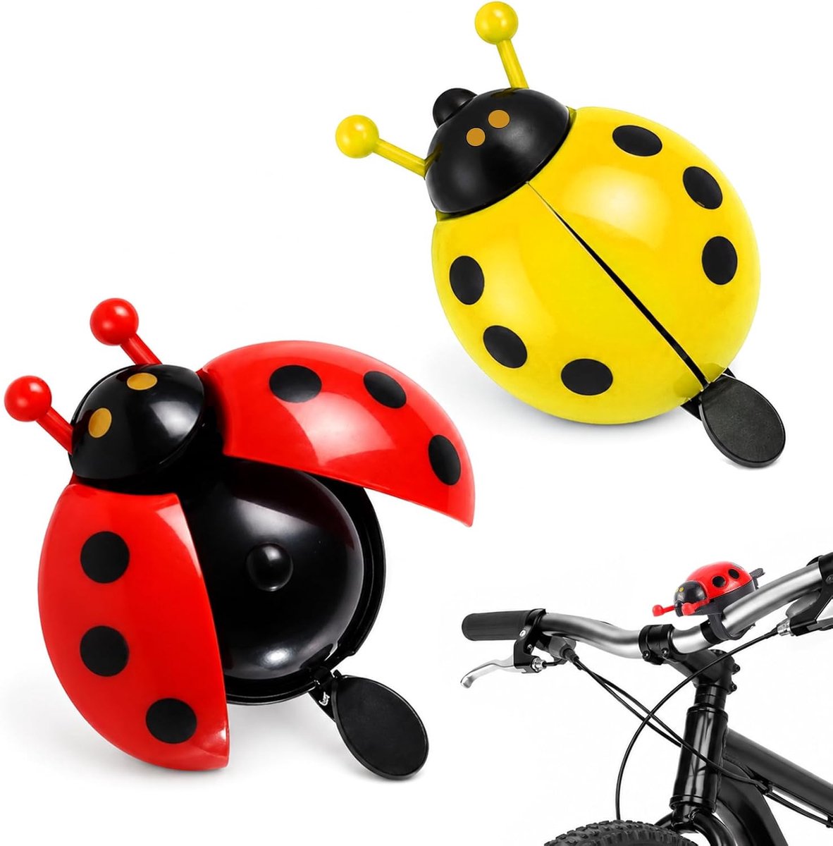 Bellen in de vorm van een lieveheersbeestje, gemaakt van aluminium, met een luid geluid, geschikt voor sturen van 22 mm, voor kinder- en volwassenfietsen (rood, geel)