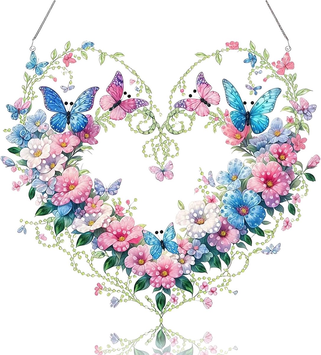 Diamond Painting raamafbeeldingen bloemen in hartvorm met ketting