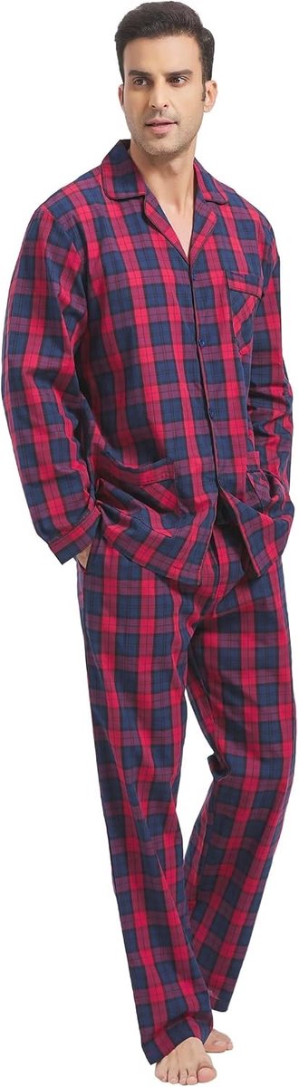 Katoenen Pyjama Set Voor Mannen 2 Piceces Plaid Comfy Nachtkleding PJS Met Zakken
