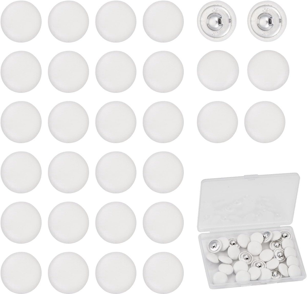 30 stuks 20 mm knoppen met kunstlederen bekleding, ronde knoppen van wit PU-leer, metalen schacht om op gestoffeerde meubels, breien, handwerk, decoratie voor meubels