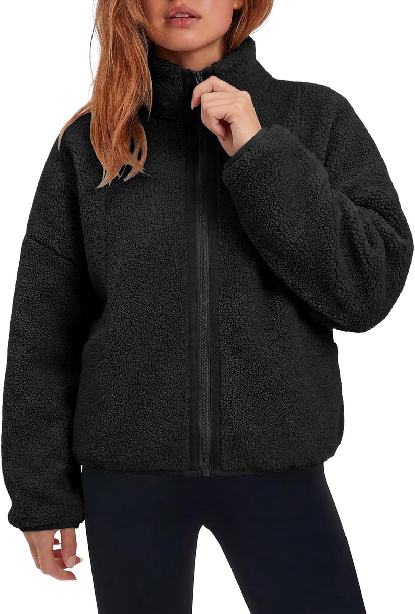 Fleecejack voor dames, teddyfleece, opstaande kraag, outdoor, warme winterjas