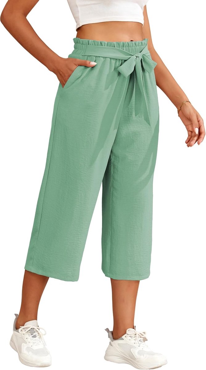 Culotte 3/4 Lichte Wijde Zomerbroek met Zakken Ademende Capri Stijl Vrijetijdsbroek