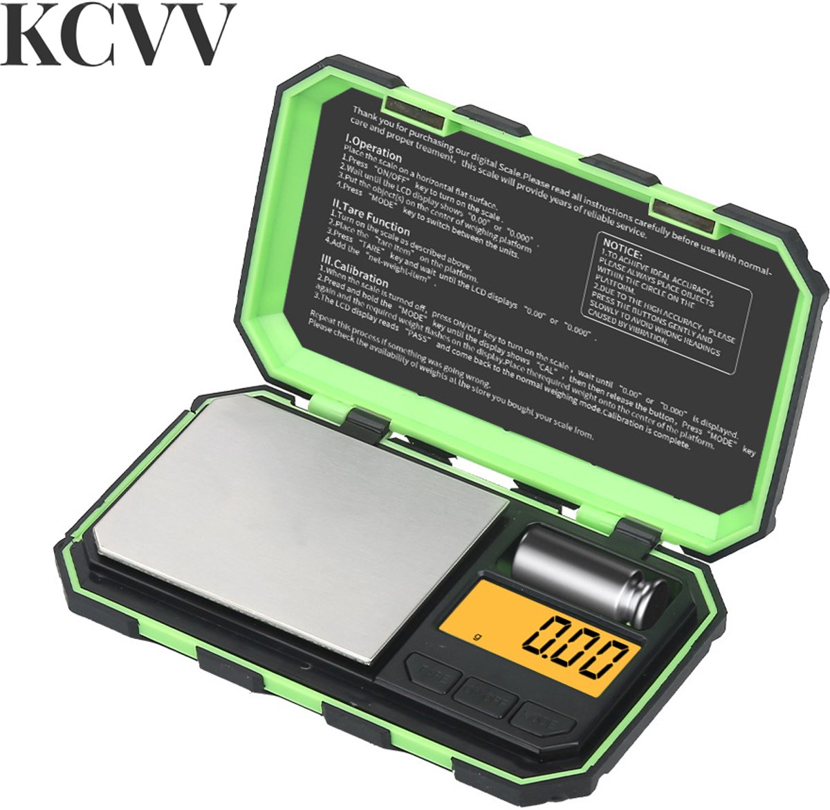 Digitale miniweegschaal - 200 g/0,01 g Elektronische slimme weegschaal -precisieweegschaal-precisie weegschaal 0,01 gram- LCD-display met achtergrondverlichting - Groen - 14 x 8 x 2,3 cm