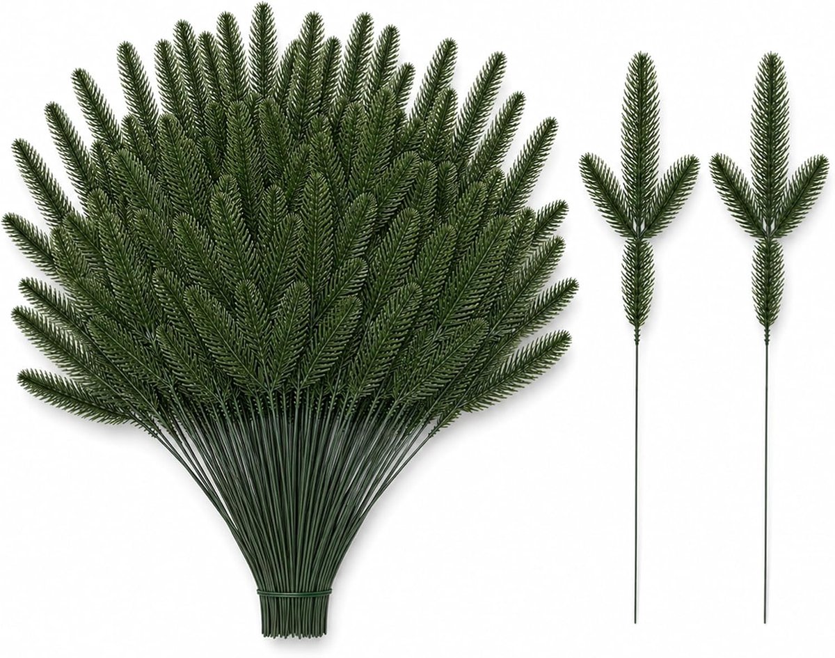 50 stuks kunstmatige dennentakken, groene kunstdennentak, kunsttak van kunststof, voor adventskrans, doe-het-zelf, tafeldecoratie, kerstdecoratie