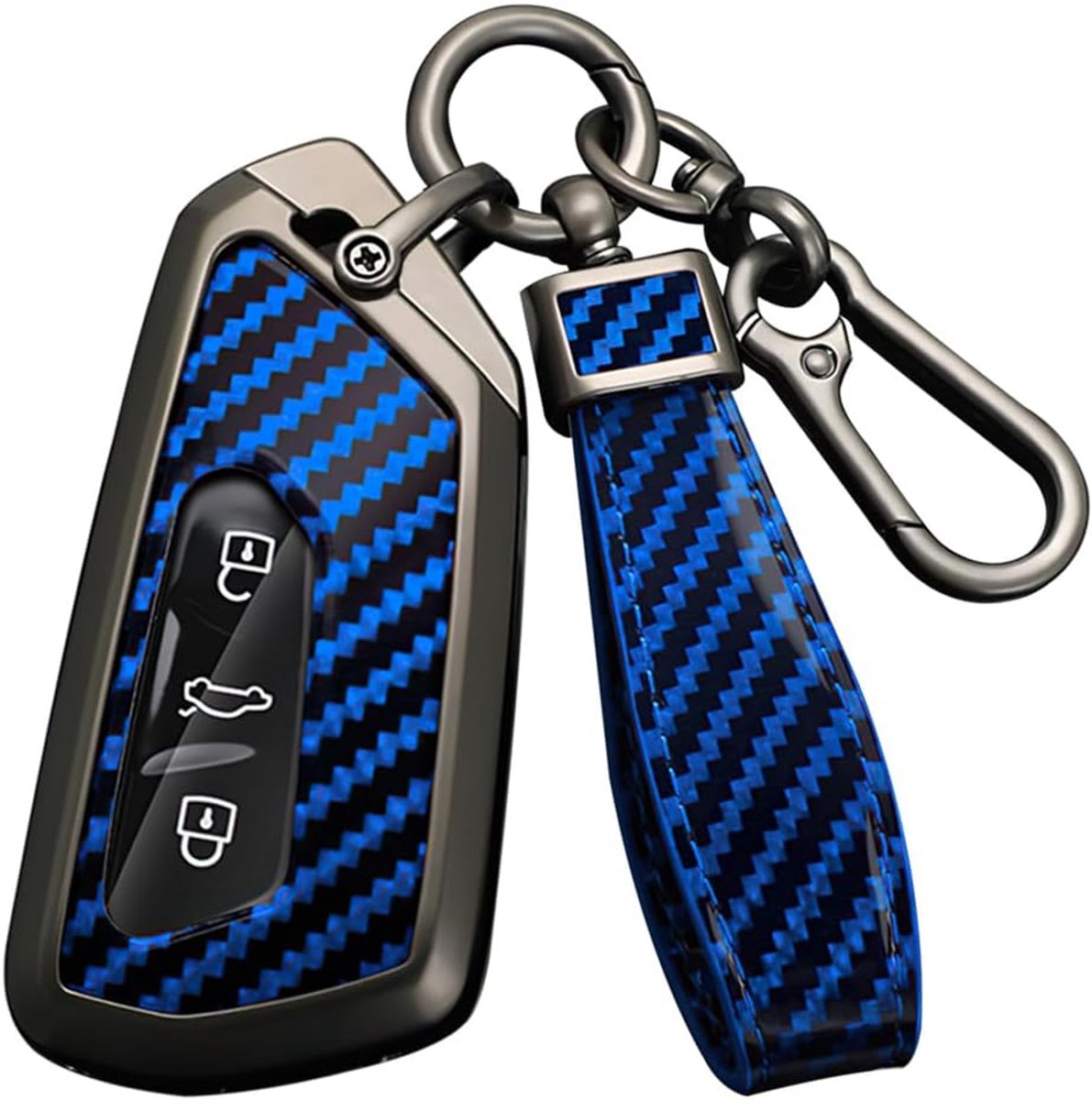 Autosleutelhoes geschikt voor Volkswagen Golf 8 koolstofvezel beschermhoes sleutelhoes voor VW Golf MK8 Skoda Octavia A8 voor Cupra Formento Seat sleuteletui 3-knopen-blauw